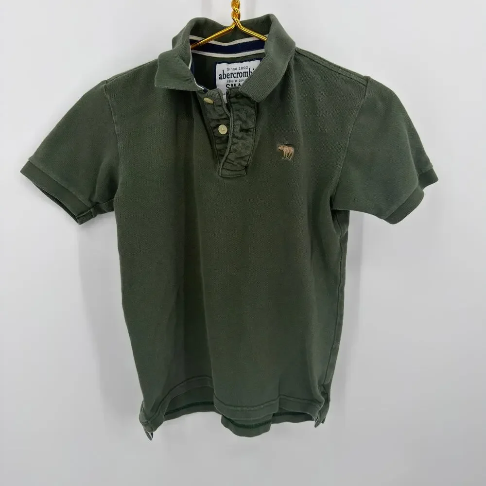 Abercrombie Polo Shirt Short Sleeve Y2K Boys Size Small Olive Green Pique Cotton